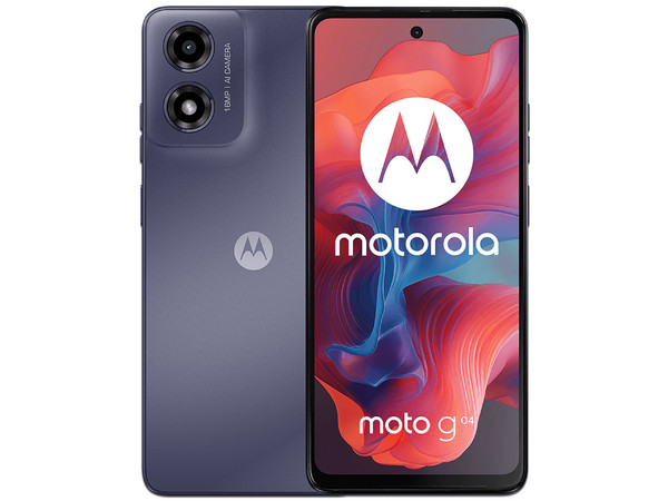 Smartphone Motorola Moto G04: 
Procesador Unisoc T606 (hasta 1.6 GHz), 
Memoria RAM de 4GB, 
Almacenamiento de 128GB, 
Pantalla LED Multi-Touch de 6.6