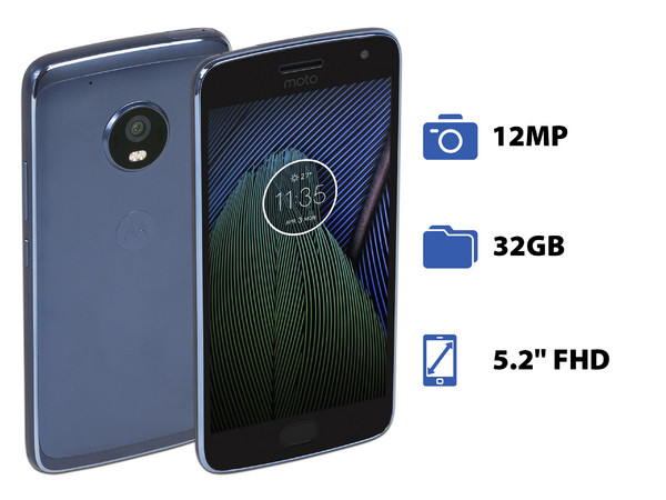 Smartphone Motorola Moto G5 Plus:
Procesador Octa Core (hasta 2.0 GHz),
Memoria RAM de 2GB, Almacenamiento de 32GB,
Pantalla LED Multi Touch de 5.2