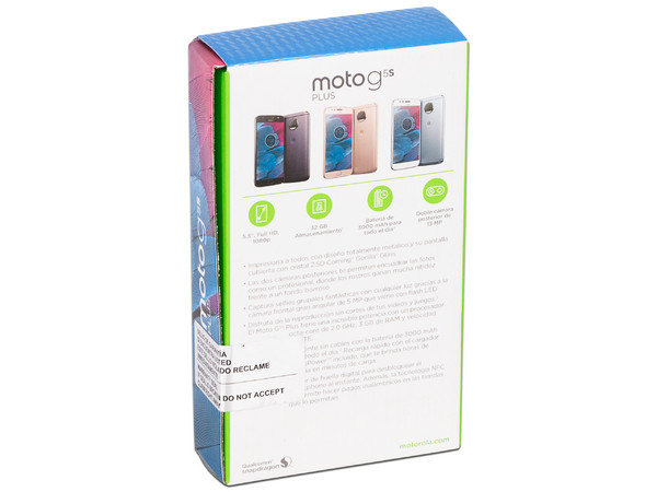 Smartphone Motorola Moto G5s Plus,
Procesador Snapdragon 625 Octa Core (2.0 GHz),
Memoria RAM de 3GB, Almacenamiento de 32GB (Expandible con micro SD),
Pantalla IPS 5.5