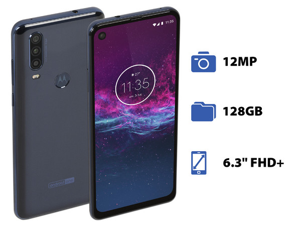 Smartphone Motorola One Action: 
Procesador Exynos 9609 (hasta 2.2 GHz),
Memoria RAM de 4GB, Almacenamiento de 128GB,
Pantalla LED Multi Touch de 6.3