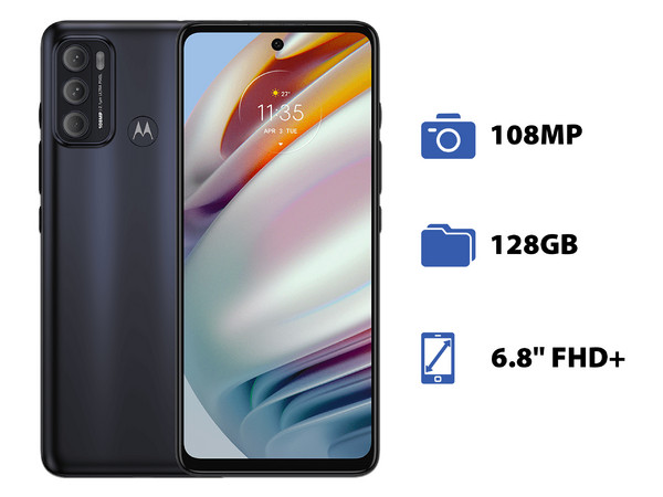 Smartphone Motorola G60:
Procesador Snapdragon 732G,
Memoria RAM de 6GB, Almacenamiento de 128GB,
Pantalla LED Multi-Touch de 6.8