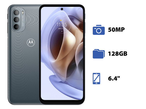 Smartphone Motorola Moto G31:
Procesador MediaTek Helio G85 (2.0 GHz), 
Memoria RAM de 4GB, Almacenamiento de 128GB, 
Pantalla LED Multi Touch de 6.4