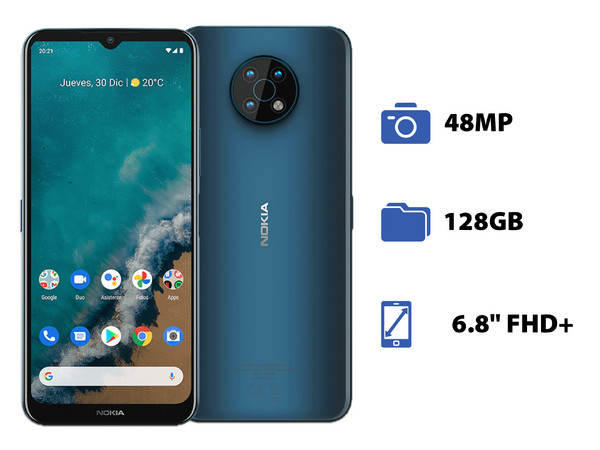 Smartphone Nokia G50 5G:
Procesador Qualcomm Snapdragon 480
Memoria RAM de 4GB, Almacenamiento de 128GB,
Pantalla LED Multitáctil de 6.8