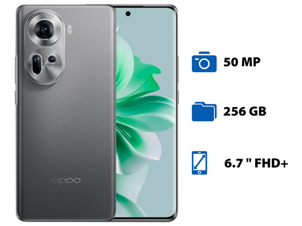 Smartphone OPPO Reno11: 
Procesador MediaTek Dimensity 7050 (hasta 2.6 GHz), 
Memoria RAM de 8GB, 
Almacenamiento de 256GB, 
Pantalla AMOLED Multi-Touch de 6.7