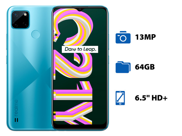 Smartphone Realme C21Y:
Procesador Unisoc T610 (hasta 1.8 GHz),
Memoria RAM de 4GB, Almacenamiento de 64GB,
Pantalla LED Multitouch de 6.5