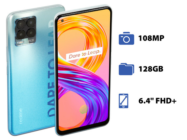 Smartphone Realme 8 Pro: 
Procesador Snapdragon 720G (hasta 2.3 GHz),
Memoria RAM de 8GB, Almacenamiento de 128GB,
Pantalla AMOLED de 6.4