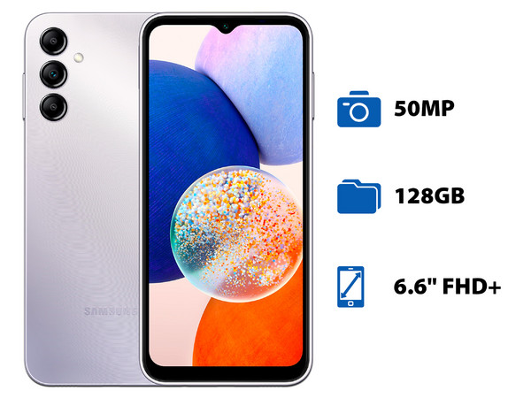 Smartphone Samsung Galaxy A14 5G: 
Procesador Octa-Core (hasta 2.4 GHz), 
Memoria RAM de 4GB, 
Almacenamiento de 128GB, 
Pantalla LED Multi-Touch de 6.6