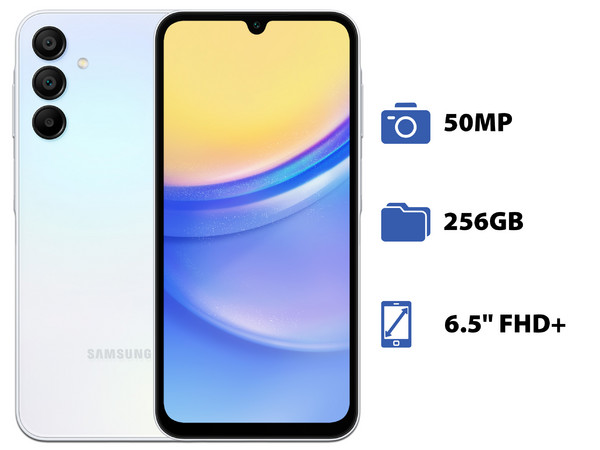 Smartphone Samsung Galaxy A15 5G:
Procesador Dimensity 6100+ (hasta 2.2 GHz),
Memoria RAM de 8GB, Almacenamiento 256GB,
Pantalla Super AMOLED de 6.5