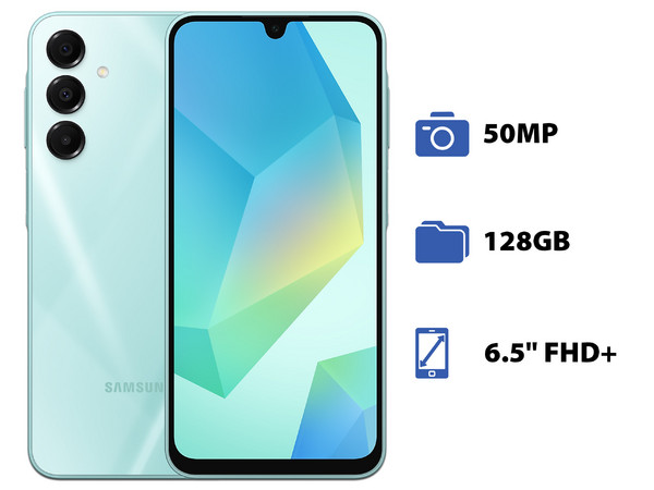 Smartphone Samsung Galaxy A16 5G: 
Procesador Octa-Core (hasta 2.2 GHz), 
Memoria RAM de 6GB, Almacenamiento de 128GB, 
Pantalla Super AMOLED de 6.5