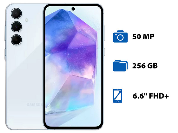 Smartphone Samsung Galaxy A55 5G: Procesador Octa-Core (hasta 2.75 GHz), Memoria RAM de 8GB, Almacenamiento de 256GB, Pantalla Super AMOLED de 6.6