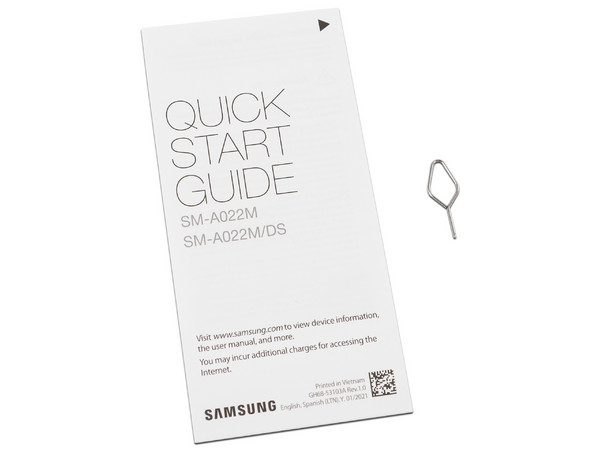 Smartphone Samsung Galaxy A02:
Procesador Quad core (hasta 1.5GHz),
Memoria RAM de 2GB, Almacenamiento de 32GB,
Pantalla LED Multi Touch de 6.4