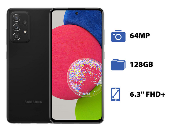 Smartphone Samsung Galaxy A52s 5G: 
Procesador Octa Core (hasta 2.40 GHz),
Memoria RAM de 8GB, Almacenamiento de 128GB,
Pantalla Super AMOLED de 6.3