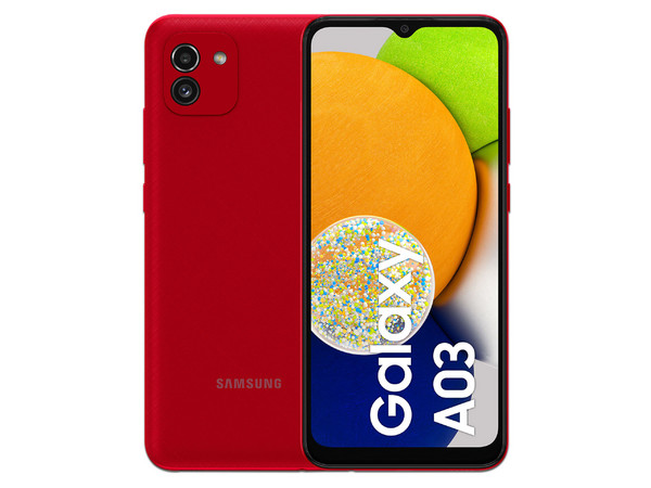 Smartphone Samsung Galaxy A03:
Procesador Octa-Core (hasta 1.60 GHz),
Memoria RAM de 4GB, 
Almacenamiento de 128GB,
Pantalla LED Multi Touch de 6.3