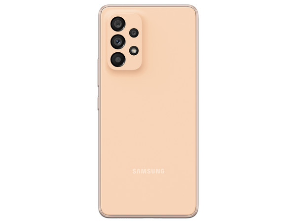 Smartphone Samsung Galaxy A53: 
Procesador Exynos 1280 (hasta 2.4 GHz), 
Memoria RAM de 6GB, Almacenamiento de 128GB,
Pantalla LED Multi touch de 6.5 FHD+, 
Bluetooth, Wi-Fi,
Cámara Principal de 64MP, 
Android 12. Color Naranja.
