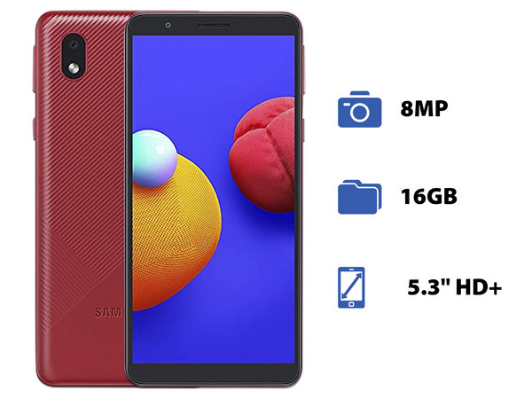 Smartphone Samsung Galaxy A01 Core: 
Procesador Quad core (hasta 1.50 GHz), 
Memoria RAM de 1GB, Almacenamiento de 16GB, 
Pantalla LED Multi Touch de 5.3