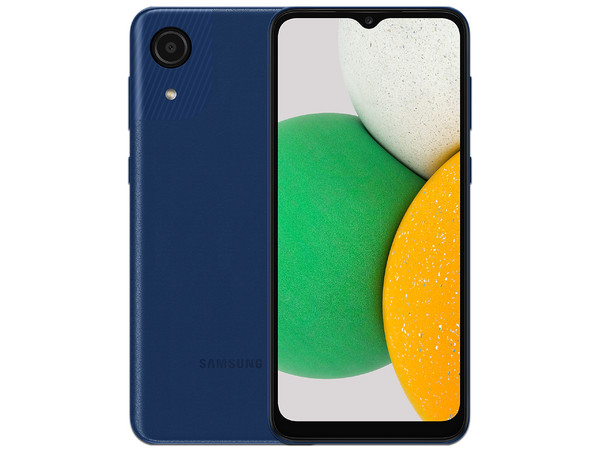 Smartphone Samsung Galaxy A03:
Procesador Unisoc SC9863A (hasta 1.6 GHz),
Memoria RAM de 2GB, Almacenamiento de 32GB,
Pantalla LED Multi Touch de 6.5