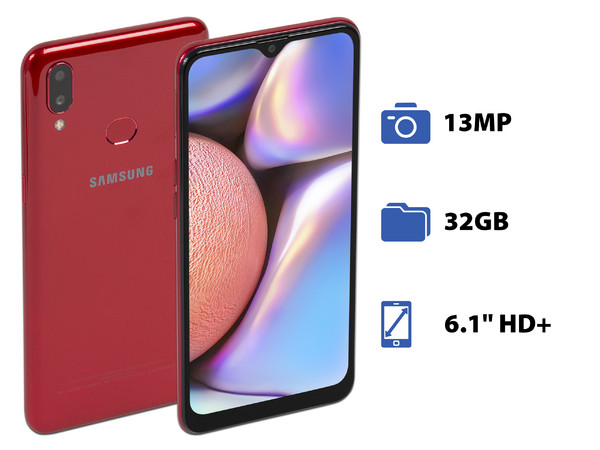 Smartphone Samsung Galaxy A10s:
Procesador Octa core (hasta 1.50GHz),
Memoria RAM de 2GB, Almacenamiento de 32GB,
Pantalla de 6.1