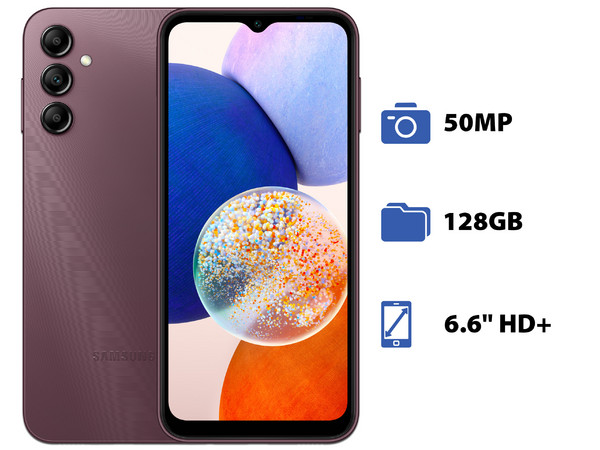 Smartphone Samsung Galaxy A14 5G: 
Procesador Octa-Core (hasta 2.2 GHz), 
Memoria RAM de 4GB, Almacenamiento de 128GB, 
Pantalla LED Multi Touch de 6.6