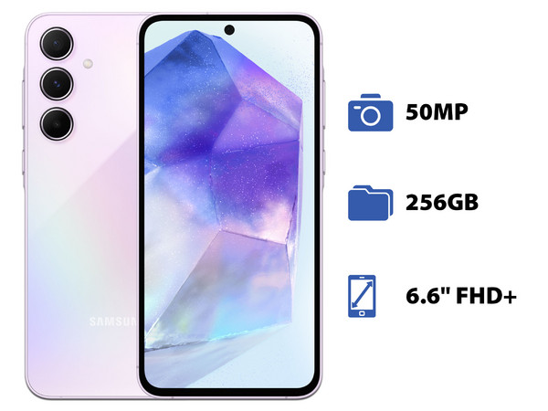 Smartphone Samsung Galaxy A55 5G: Procesador Octa-Core (hasta 2.75 GHz), Memoria RAM de 8GB, Almacenamiento de 256GB, Pantalla Super AMOLED de 6.6