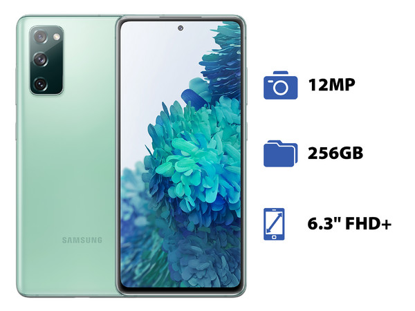 Smartphone Samsung Galaxy S20 FE:
Procesador Exynos 990 Octa Core (hasta 2.70 GHz),
Memoria RAM de 8GB, Almacenamiento de 256GB,
Pantalla Super AMOLED de 6.3