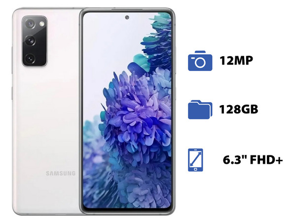 Smartphone Samsung Galaxy S20 FE: 
Procesador Snapdragon 865 5G (Hasta 2.8 GHz), 
Memoria RAM de 6GB, Almacenamiento de 128GB,
Pantalla Super AMOLED de 6.3