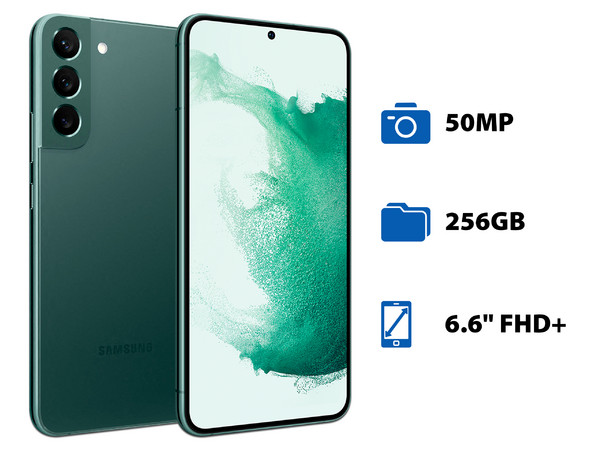 Smartphone Samsung Galaxy S22+: 
Procesador Octa Core (hasta 2.99 GHz), 
Memoria RAM de 8GB, Almacenamiento de 256GB, 
Pantalla Dynamic AMOLED 2x de 6.6