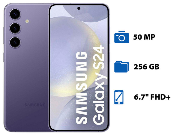 Smartphone Samsung Galaxy S24+: 
Procesador Octa-Core (hasta 3.3 GHz), 
Memoria RAM de 12GB, 
Almacenamiento de 256GB, 
Pantalla AMOLED Multi-Touch de 6.7