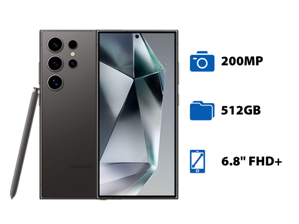 Smartphone Samsung Galaxy S24 Ultra: 
Procesador Octa-Core (hasta 3.3 GHz), 
Memoria RAM de 12GB, 
Almacenamiento de 512GB, 
Pantalla AMOLED Multi-Touch de 6.8