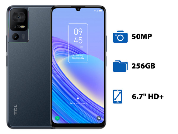 Smartphone TCL 40 SE: 
Procesador Octa Core (hasta 2.3 GHz), 
Memoria RAM de 6GB, Almacenamiento de 256GB, 
Pantalla LED Multi Touch de 6.7