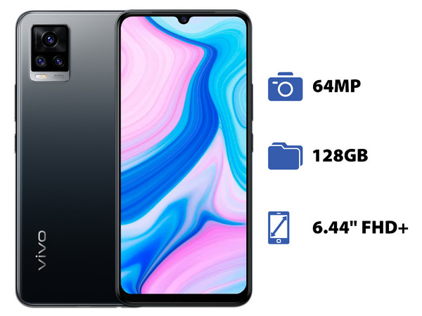Smartphone Vivo V20: 
Procesador Snapdragon 720G (hasta 2.30 GHz), 
Memoria RAM de 8GB, Almacenamiento de 128GB, 
Pantalla LED Multi Touch de 6.44
