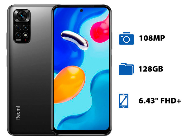 Smartphone Xiaomi Redmi Note 11S: 
Procesador Mediatek Helio G96 (hasta 2.05 GHz), 
Memoria RAM de 8GB, Almacenamiento de 128GB, 
Pantalla LED Multi Touch FHD+ de 6.43