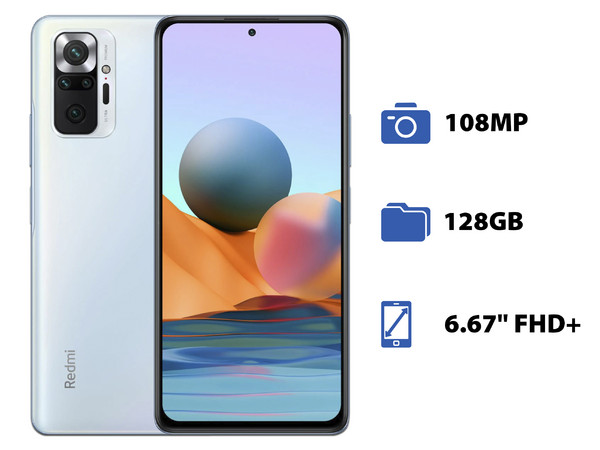 Smartphone Xiaomi Redmi Note 10 Pro: 
Procesador Snapdragon 732G Octa Core (hasta 2.3 GHz), 
Memoria RAM de 6GB, Almacenamiento de 128GB, 
Pantalla AMOLED de 6.67