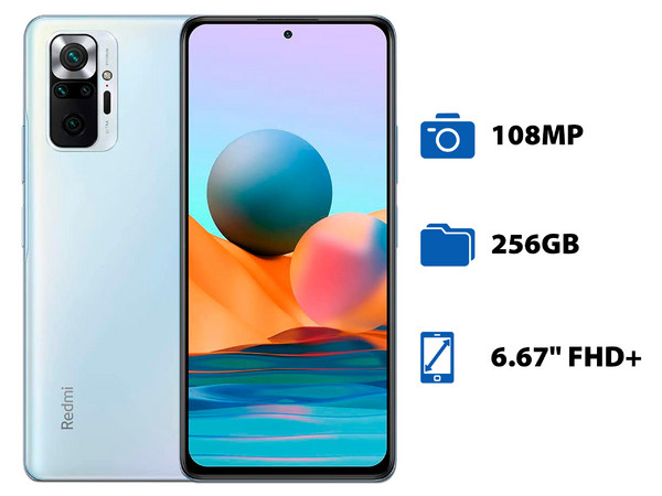 Smartphone Xiaomi Redmi Note 10 Pro: 
Procesador Snapdragon 732G Octa Core (hasta 2.3 GHz), 
Memoria RAM de 8GB, Almacenamiento de 256GB, 
Pantalla AMOLED de 6.67