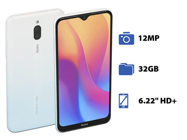 Smartphone Xiaomi Redmi 8A Dual:
Procesador Qualcomm Snapdragon 439 (hasta 2.0 GHz),
Memoria RAM de 2GB, Almacenamiento de 32GB,
Pantalla LED Multi Touch de 6.22