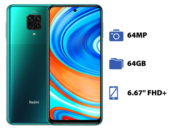Smartphone Xiaomi Redmi Note 9 Pro:
Procesador Snapdragon 720G octa-core (hasta 2.3GHz),
Memoria RAM de 6GB, Almacenamiento de 64GB,
Pantalla de 6.67