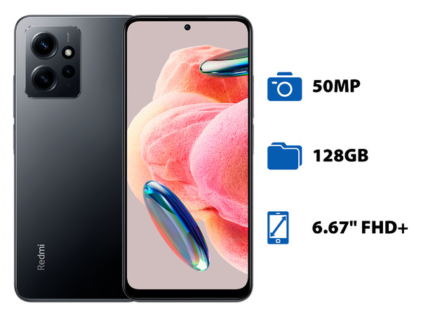 Smartphone Xiaomi Redmi Note 12:
Procesador Snapdragon 685 (hasta 2.8 GHz),
Memoria RAM de 4GB, Almacenamiento de 128GB,
Pantalla AMOLED de 6.67
