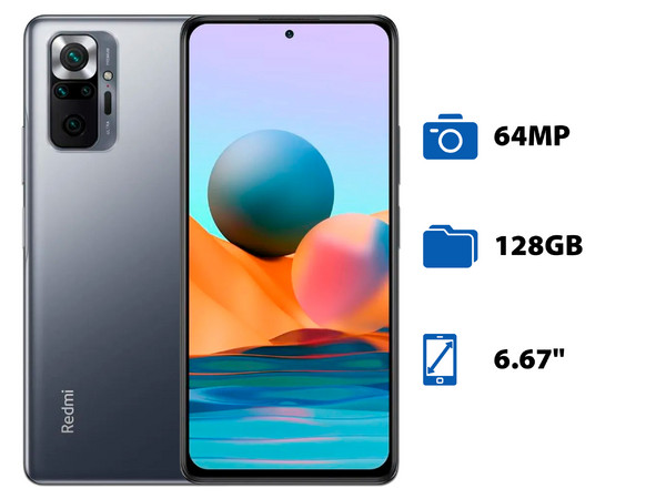 Smartphone Xiaomi Redmi Note 10 Pro: Procesador Mediatek Dimensity (hasta 2.6GHz), Memoria RAM de 6GB, Almacenamiento de 128GB, Pantalla LED Multi touch de 6.67