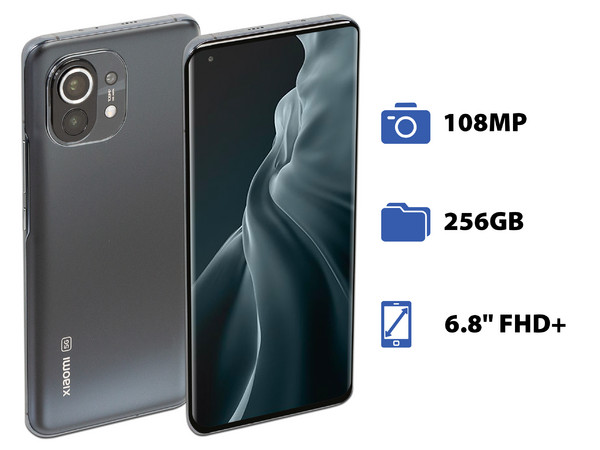 Smartphone Xiaomi Mi 11: 
Procesador Snapdragon 888 (hasta 2.84 GHz),
Memoria RAM de 8GB, Almacenamiento de 256GB,
Pantalla AMOLED de 6.8