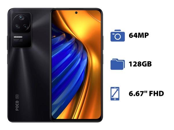 Smartphone Xiaomi Poco F4:
Procesador Snapdragon 870 (hasta 3.2 GHz),
Memoria RAM de 4GB, Almacenamiento de 128GB,
Pantalla AMOLED de 6.67