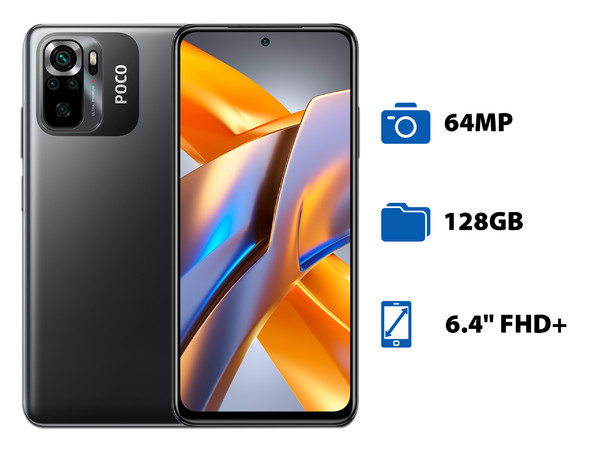 Smartphone Xiaomi Poco M5s:
Procesador Octa-core (hasta 2.0 GHz),
Memoria RAM de 6GB, Almacenamiento de 128GB,
Pantalla 6.4