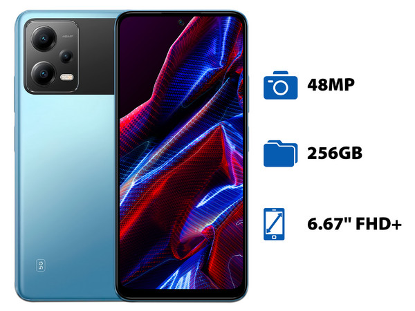 Smartphone Xiaomi Poco X5 5G: 
Procesador Octa-Core (hasta 2.2 GHz) 
Memoria RAM de 8GB, Almacenamiento de 256GB,
Pantalla AMOLED de 6.67