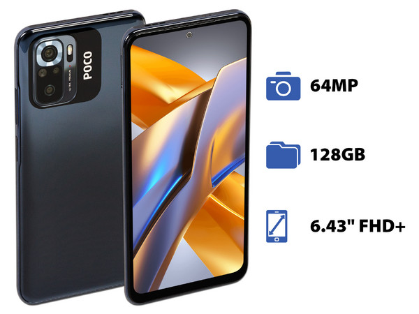 Smartphone Xiaomi POCO M5s: 
Procesador MediaTek Helio G95 (hasta 2.0 GHz),  
Memoria RAM de 6GB, Almacenamiento de 128GB,
Pantalla AMOLED de 6.43