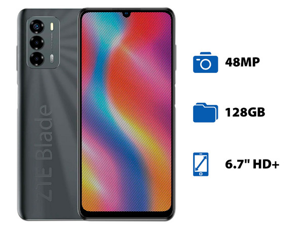 Smartphone ZTE Blade V40 Vita:
Procesador Octa Core (hasta 1.60 GHz),
Memoria RAM de 3GB, Almacenamiento de 128GB,
Pantalla LED Multi Touch de 6.7