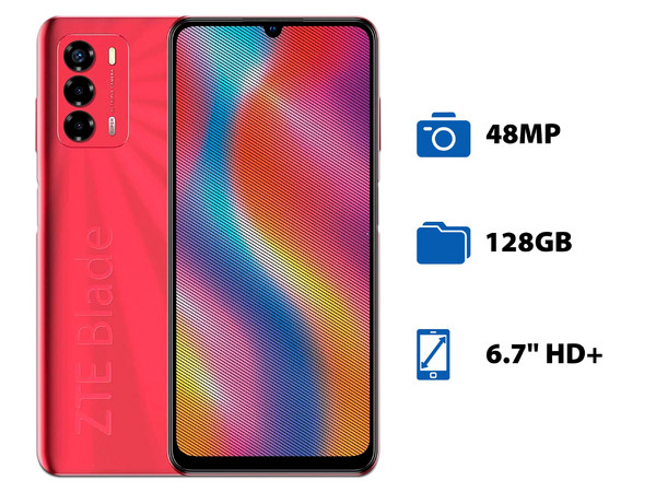 Smartphone ZTE Blade V40 Vita:
Procesador Octa Core (hasta 1.60 GHz),
Memoria RAM de 3GB, Almacenamiento de 128GB,
Pantalla LED Multi Touch de 6.7
