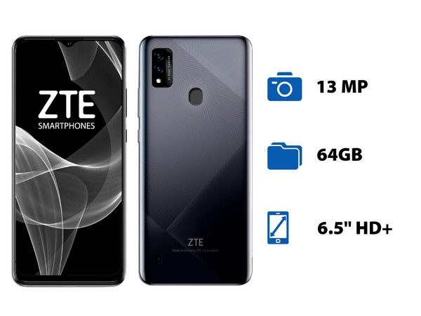 Smartphone ZTE Blade A51:
Procesador Octa Core (hasta 1.6 GHz),
Memoria RAM de 2GB, Almacenamiento de 64GB,
Pantalla LED Multi Touch de 6.5