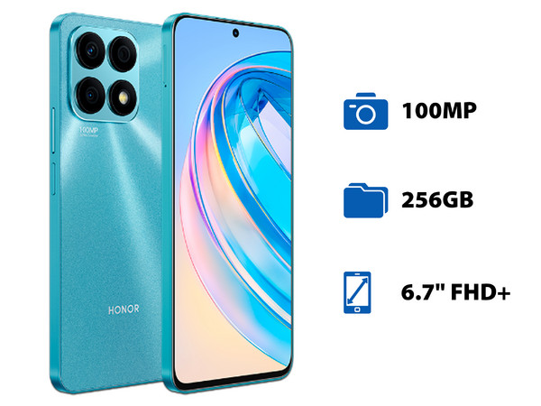 Smartphone HONOR X8a: 
Procesador MediaTek Helio G88 (hasta 2.0 GHz), 
Memoria RAM de 8GB, 
Almacenamiento de 256GB, 
Pantalla LED Multi-Touch de 6.7