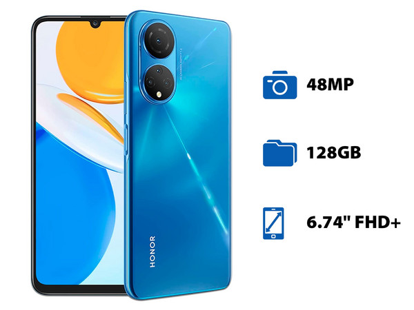 Smartphone HONOR X7: 
Procesador Snapdragon 680, 
Memoria RAM de 4GB, Almacenamiento de 128GB, 
Pantalla LED Multi Touch de 6,74