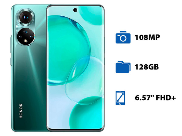 Smartphone HONOR 50:
Procesador Snapdragon 778G 5G,
Memoria RAM de 6GB,
Almacenamiento de 128GB,
Pantalla OLED Multi Touch de 6.57