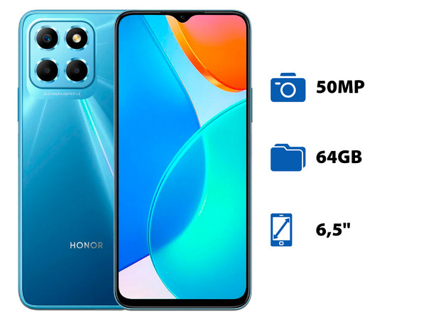 Smartphone Honor X6:
Procesador MediaTek Helio G25 (hasta 2.0 GHz),
Memoria RAM de 4GB, Almacenamiento de 64GB,
Pantalla LED Multi Touch de 6,5