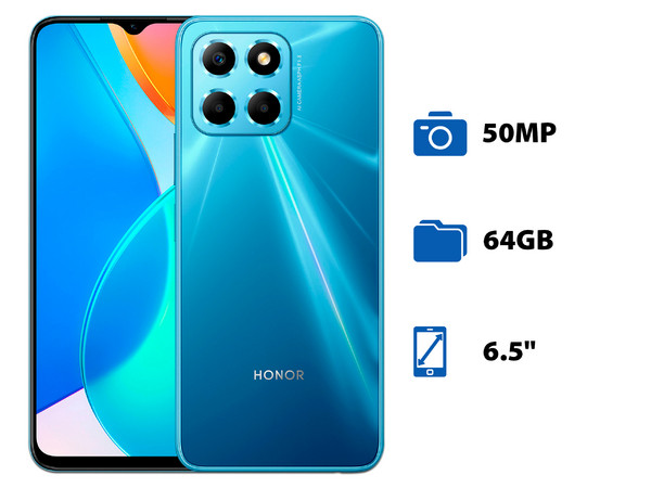 Smartphone Honor X6: 
Procesador MediaTek Helio G25 (hasta 2.0 GHz), 
Memoria RAM de 4GB, 
Almacenamiento de 64GB, 
Pantalla LED de 6,5